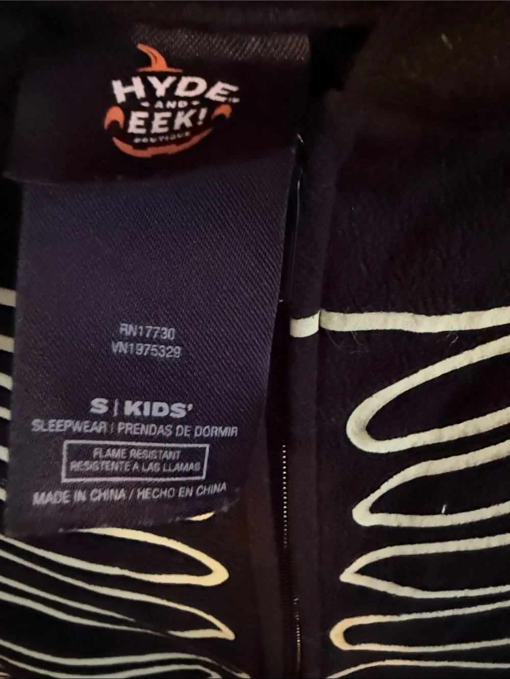 Black Glow In The Dark Skeleton Kids Hooded Zip Pajamas